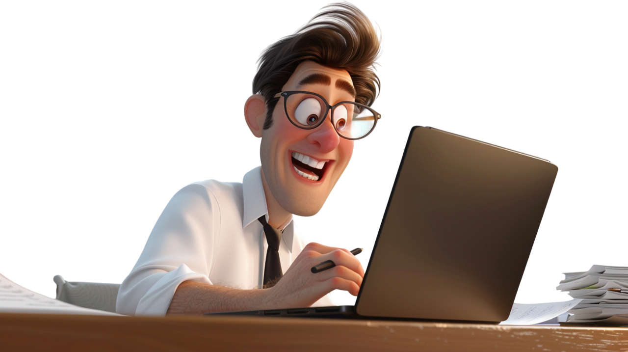 a cheerful business man sitting at his computer