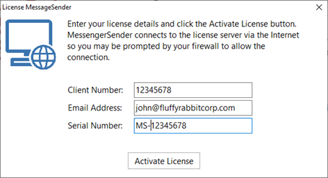 MessageSender Licence Dialog