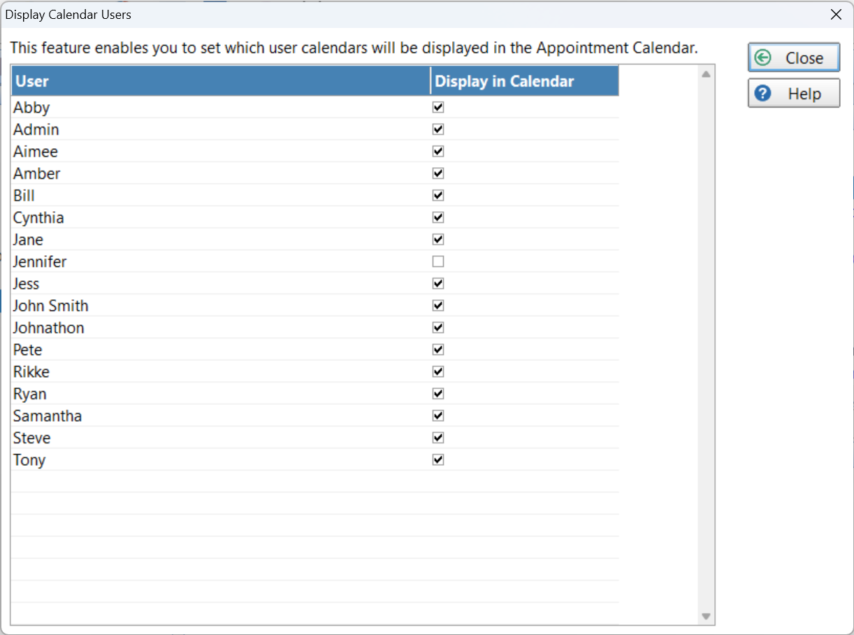 Display Calendar Users