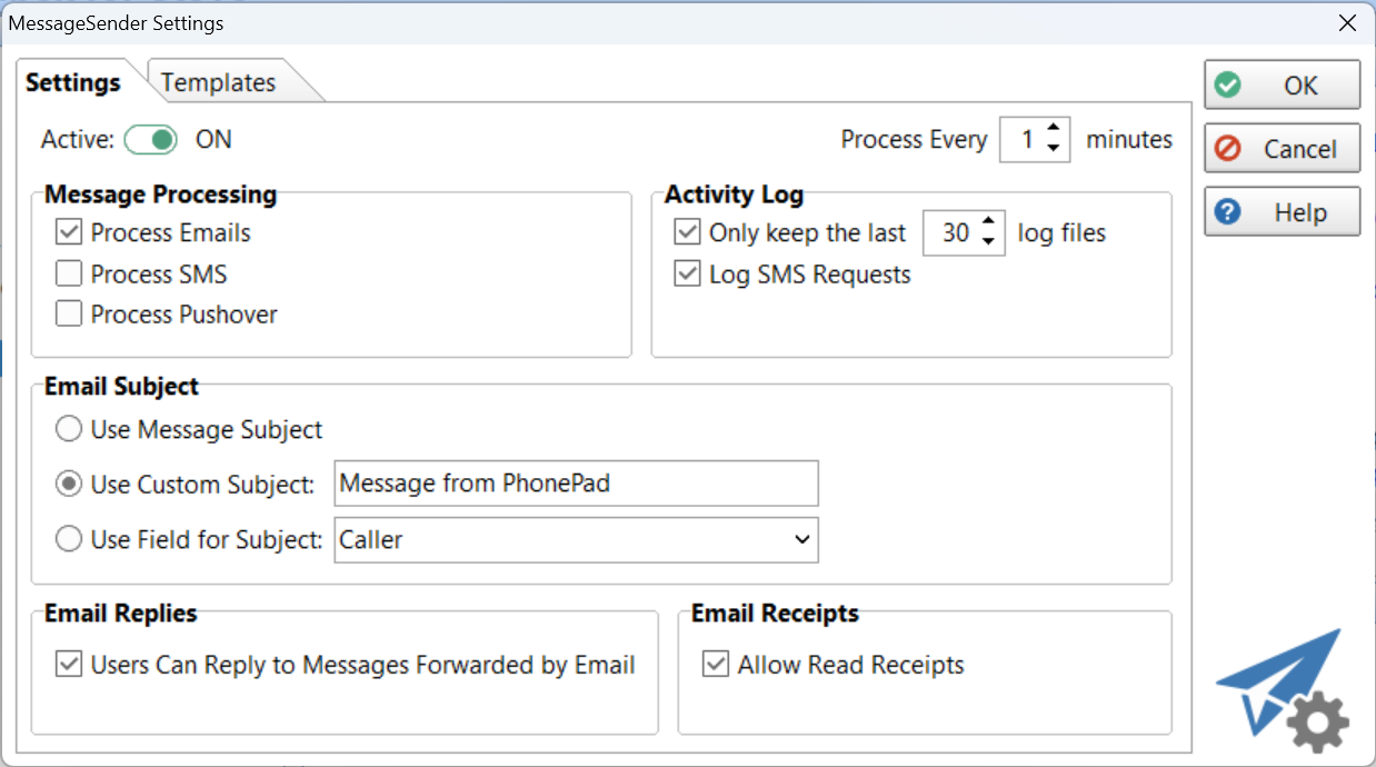 MessageSender Settings