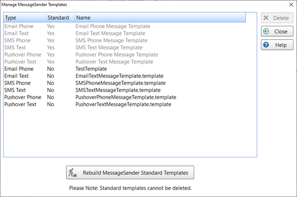 Manage MessageSender Templates