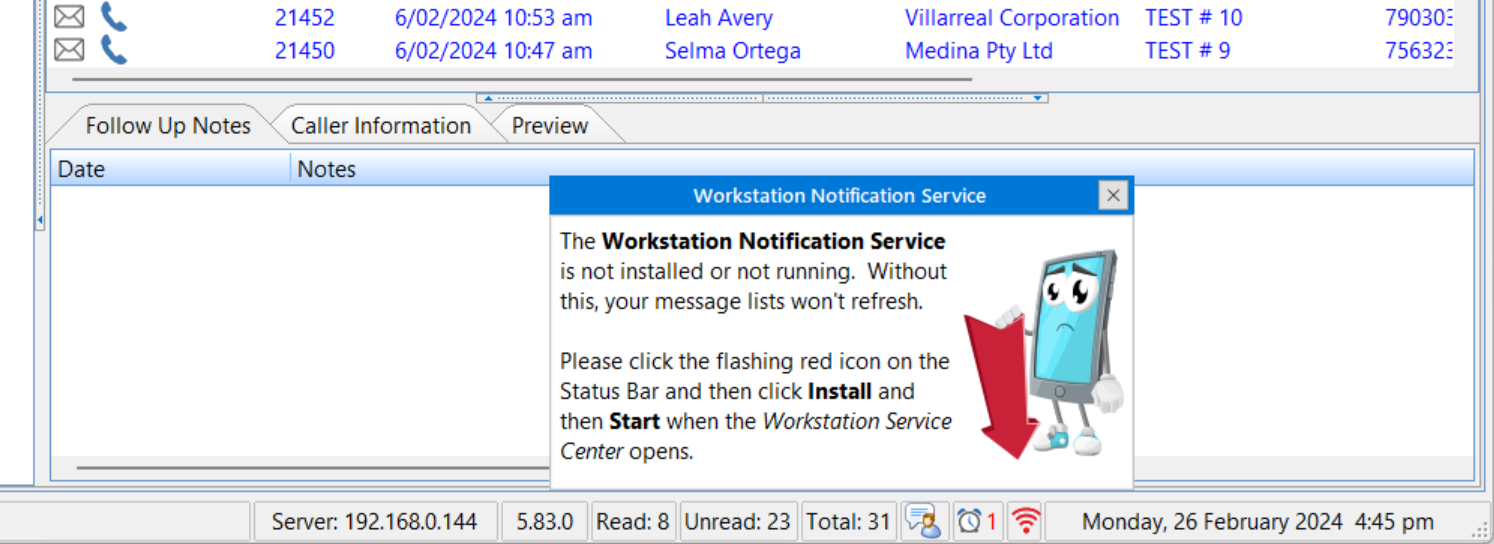 Workstation Notification Service Message