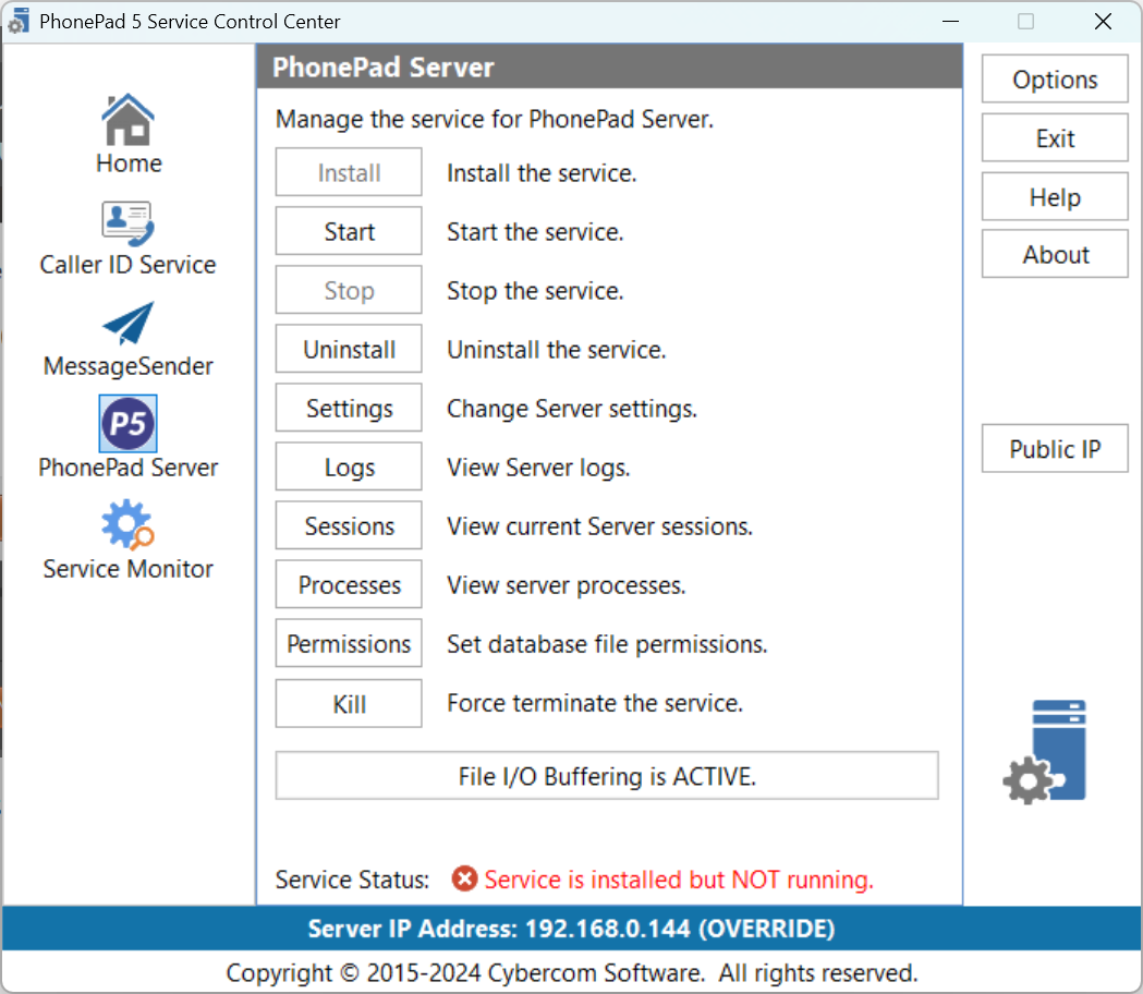 PhonePad Server Stopped